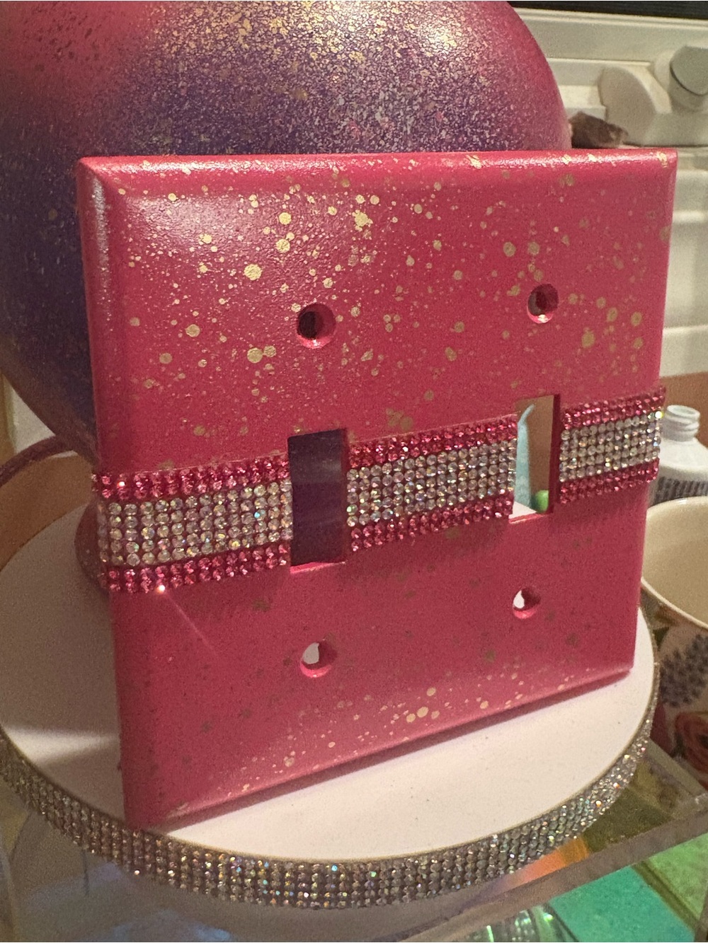 Light switch cover/plate-Hot pink “Barbie” themed with Rhinestone accents!